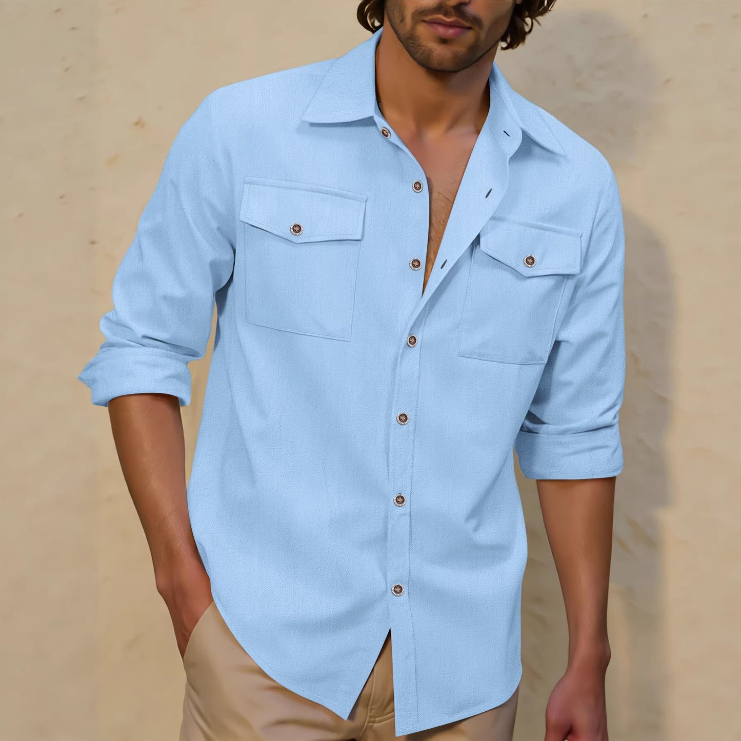 Mens Casual Lapel Loose-fit Versatile Shirt