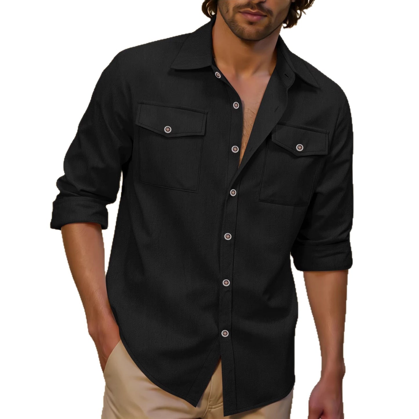 Mens Casual Lapel Loose-fit Versatile Shirt