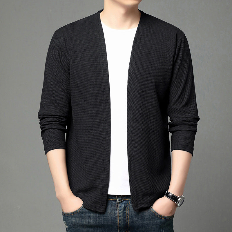 Mens Casual Solid-color Cardigan Jacket