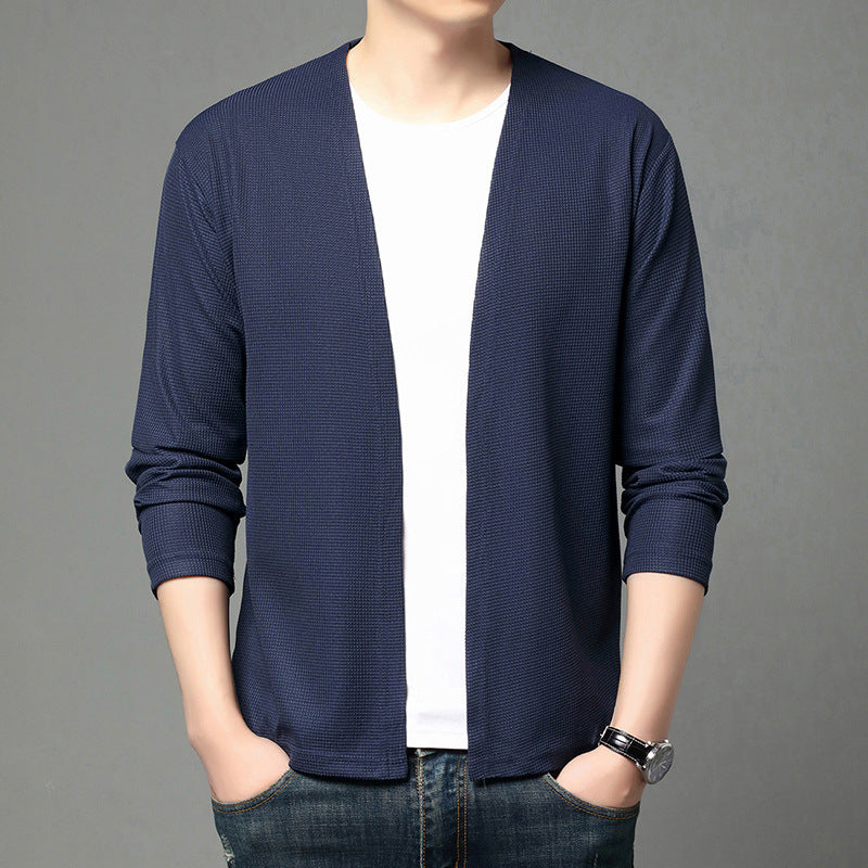 Mens Casual Solid-color Cardigan Jacket
