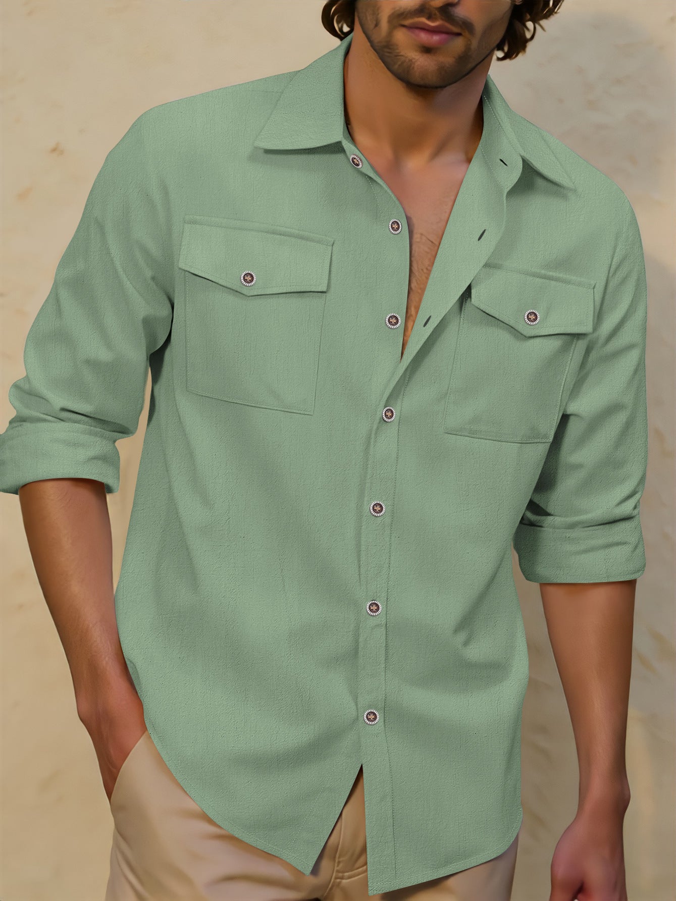 Mens Casual Lapel Loose-fit Versatile Shirt